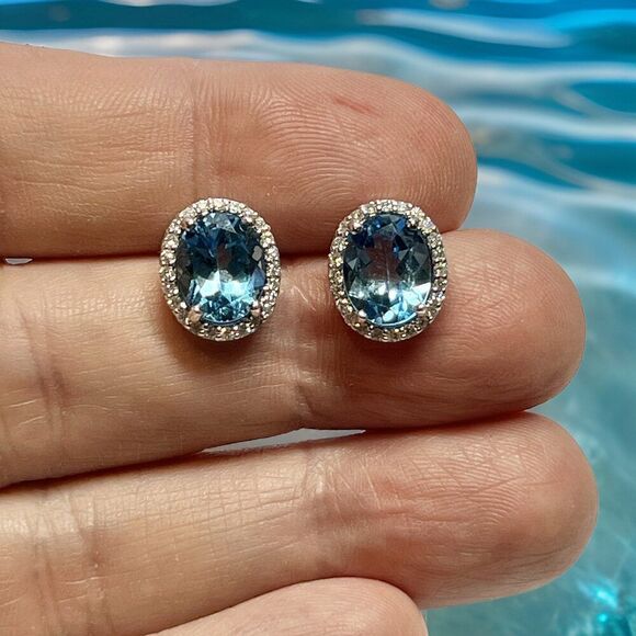 Natural Topaz Diamond Stud Earrings 14k W Gold 6.98 TCW Certified $3,950 311647 - Picture 4 of 9